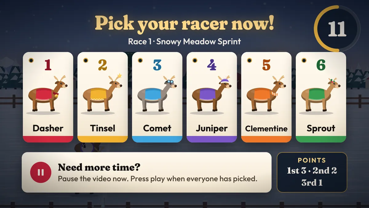 Pick your racer now: six reindeer and a countdown